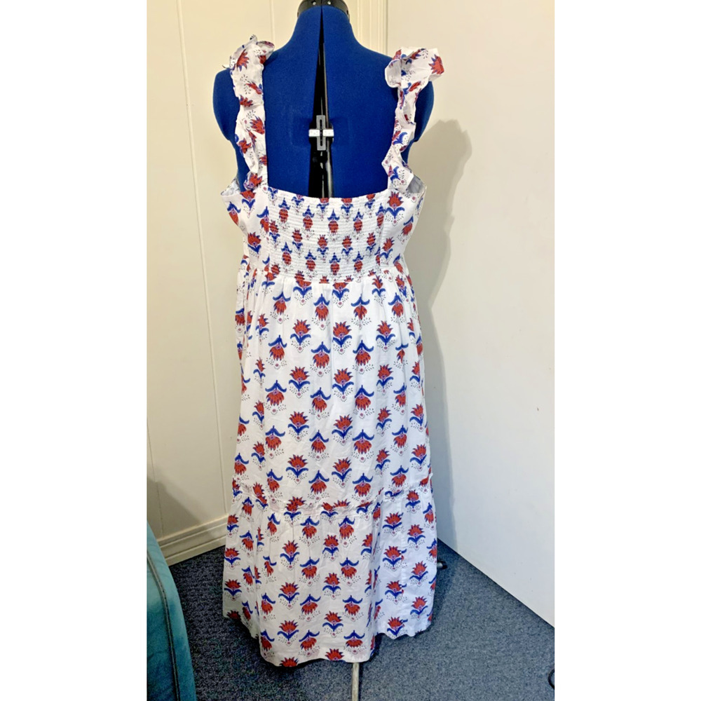 J. Crew 18 Dress Floral Red Blue White Tiered Line Back Smocked Sundress Cottage - Picture 3 of 8